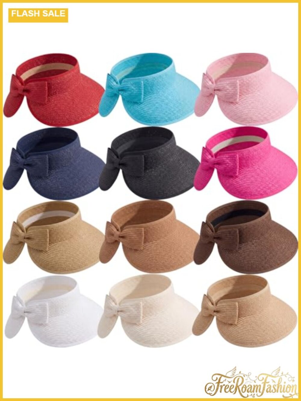 Straw Wide Brim Sun Visors Ponytail Hats Foldable Adjustable Beach
